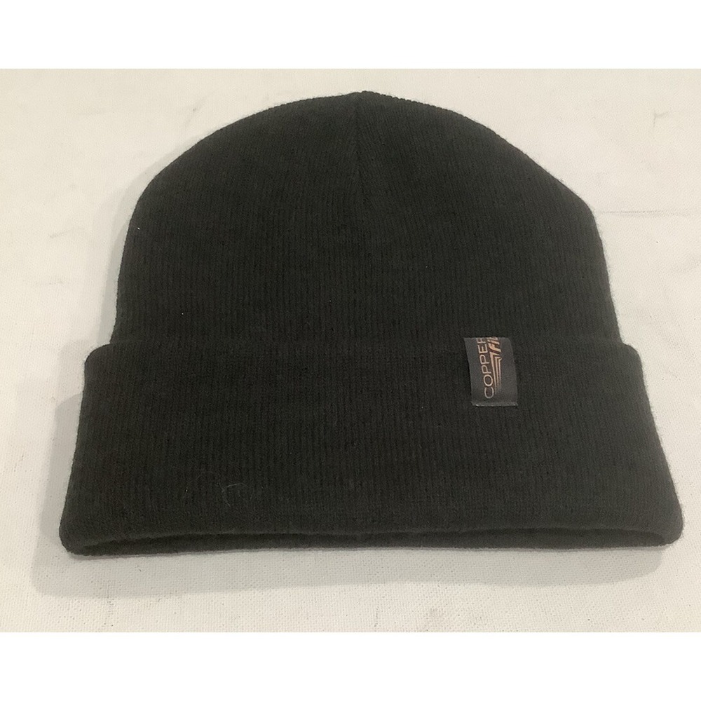 Black Cuffed Beanie Knit Hat Soft Fleece Lined One Size Fits copper fit